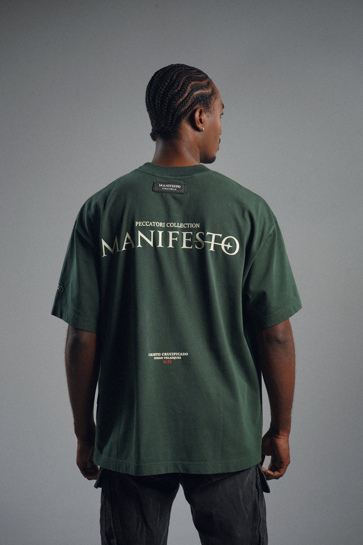 Camiseta Oversize Cristo Crucificado Verde Pino