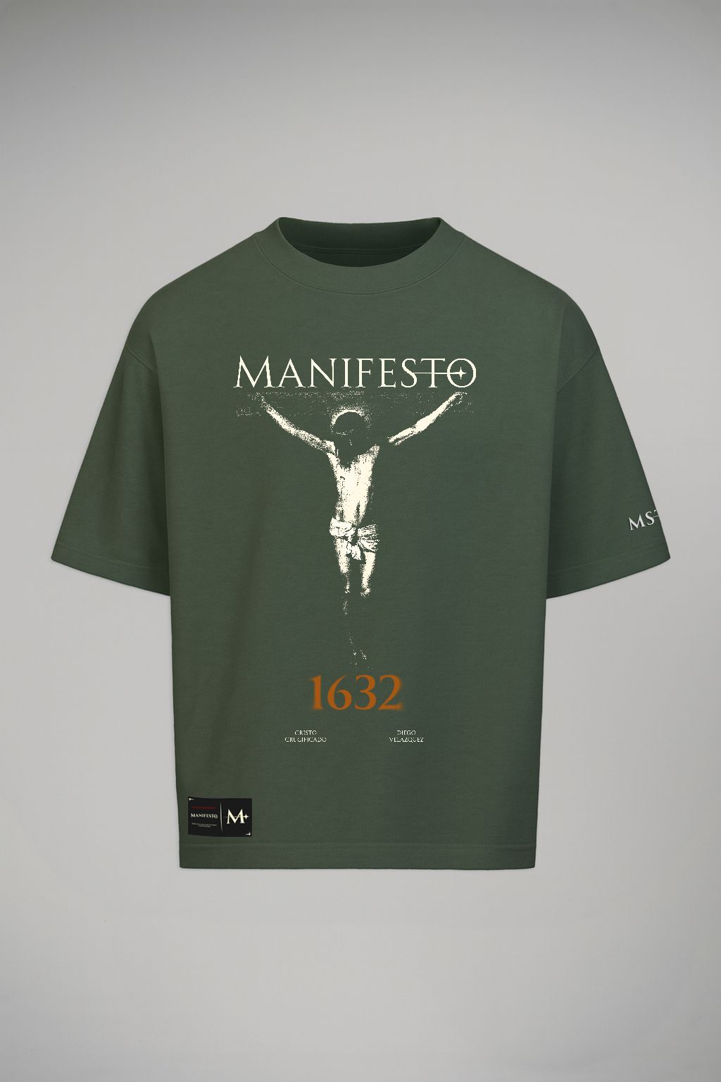 Camiseta Oversize Cristo Crucificado Verde Pino